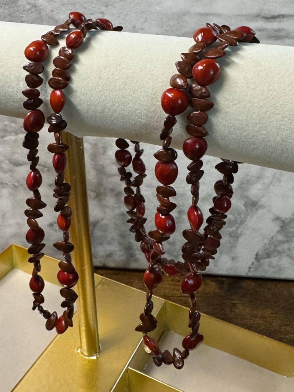 Vintage Boho Natural Seed Necklace Red Sandalwood & Apple Seeds 44" No Clasp - Picture 5 of 5